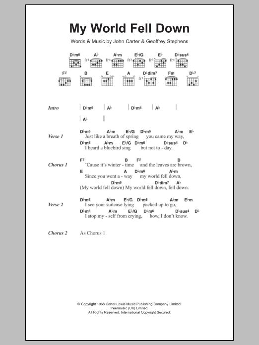 Sagittarius My World Fell Down Sheet Music Notes & Chords for Lyrics & Chords - Download or Print PDF