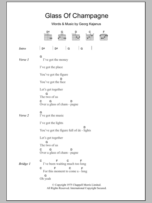 Sailor Glass Of Champagne Sheet Music Notes & Chords for Lyrics & Chords - Download or Print PDF