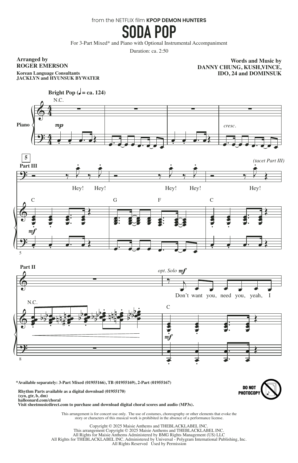 Saja Boys Soda Pop (from KPop Demon Hunters) (arr. Roger Emerson) Sheet Music Notes & Chords for 3-Part Mixed Choir - Download or Print PDF