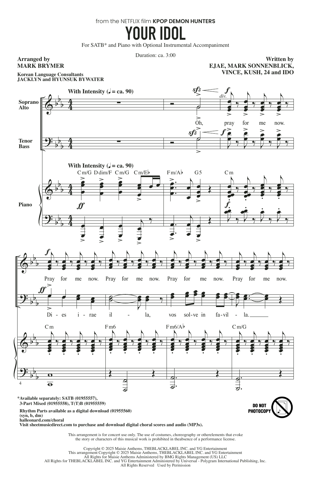 Saja Boys Your Idol (from KPop Demon Hunters) (arr. Mark Brymer) Sheet Music Notes & Chords for 3-Part Mixed Choir - Download or Print PDF
