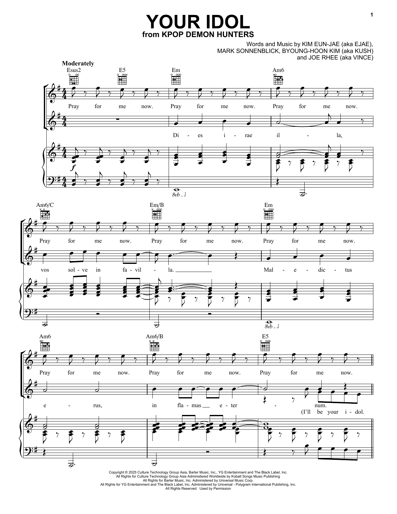 Saja Boys Your Idol (from KPop Demon Hunters) Sheet Music Notes & Chords for Piano, Vocal & Guitar Chords (Right-Hand Melody) - Download or Print PDF Saja Boys Your Idol (from KPop Demon Hunters) Sheet Music Notes & Chords for Piano, Vocal & Guitar Chords (Right-Hand Melody) - Download or Print PDF