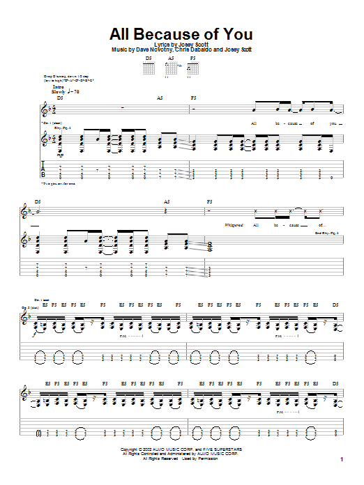 Saliva All Because Of You Sheet Music Notes & Chords for Guitar Tab - Download or Print PDF