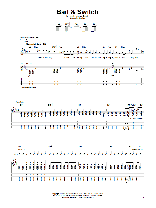 Saliva Bait & Switch Sheet Music Notes & Chords for Guitar Tab - Download or Print PDF