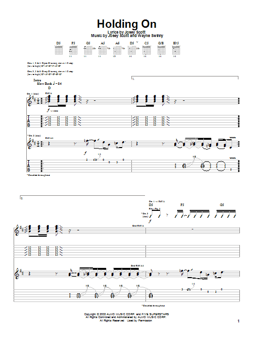 Saliva Holding On Sheet Music Notes & Chords for Guitar Tab - Download or Print PDF