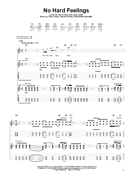 Saliva No Hard Feelings Sheet Music Notes & Chords for Guitar Tab - Download or Print PDF