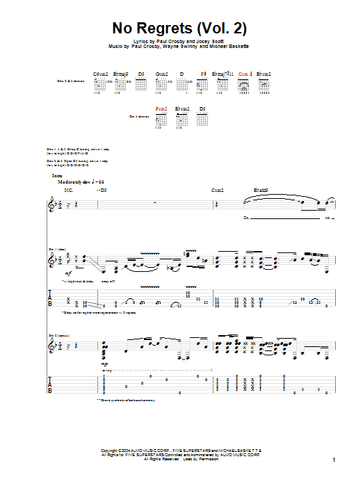 Saliva No Regrets (Vol. 2) Sheet Music Notes & Chords for Guitar Tab - Download or Print PDF