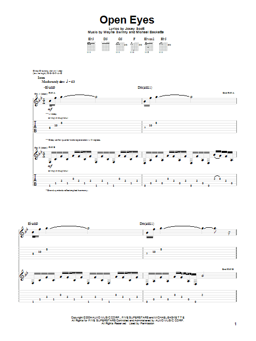 Saliva Open Eyes Sheet Music Notes & Chords for Guitar Tab - Download or Print PDF