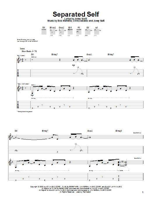 Saliva Separated Self Sheet Music Notes & Chords for Guitar Tab - Download or Print PDF Saliva Separated Self Sheet Music Notes & Chords for Guitar Tab - Download or Print PDF