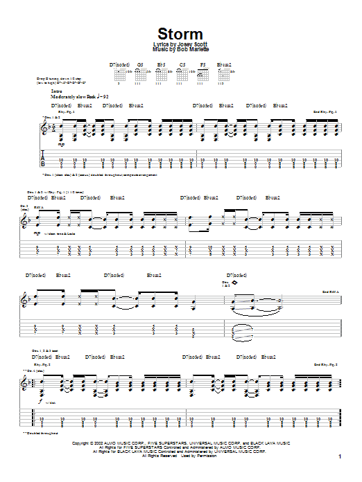 Saliva Storm Sheet Music Notes & Chords for Guitar Tab - Download or Print PDF