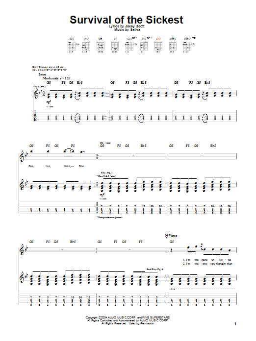 Saliva Survival Of The Sickest Sheet Music Notes & Chords for Guitar Tab - Download or Print PDF