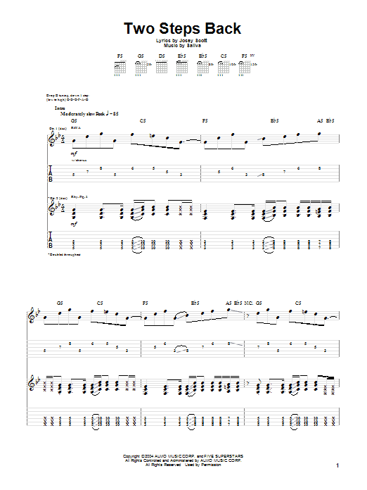 Saliva Two Steps Back Sheet Music Notes & Chords for Guitar Tab - Download or Print PDF