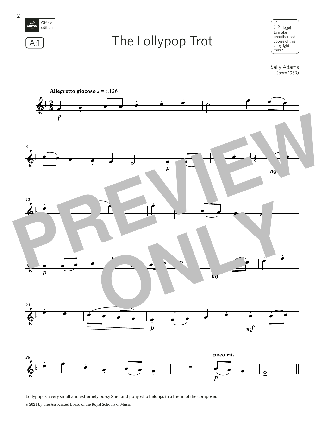 Sally Adams The Lollypop Trot (Grade 1 List A1 from the ABRSM Flute syllabus from 2022) Sheet Music Notes & Chords for Flute Solo - Download or Print PDF
