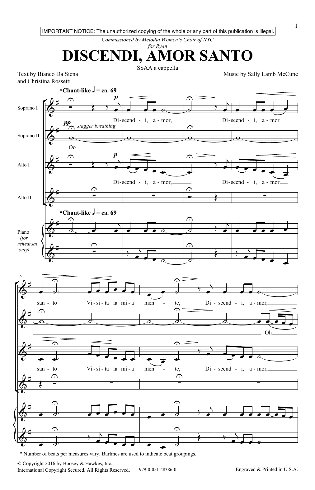 Sally Lamb McCune Discendi, Amor Santo Sheet Music Notes & Chords for SSA - Download or Print PDF
