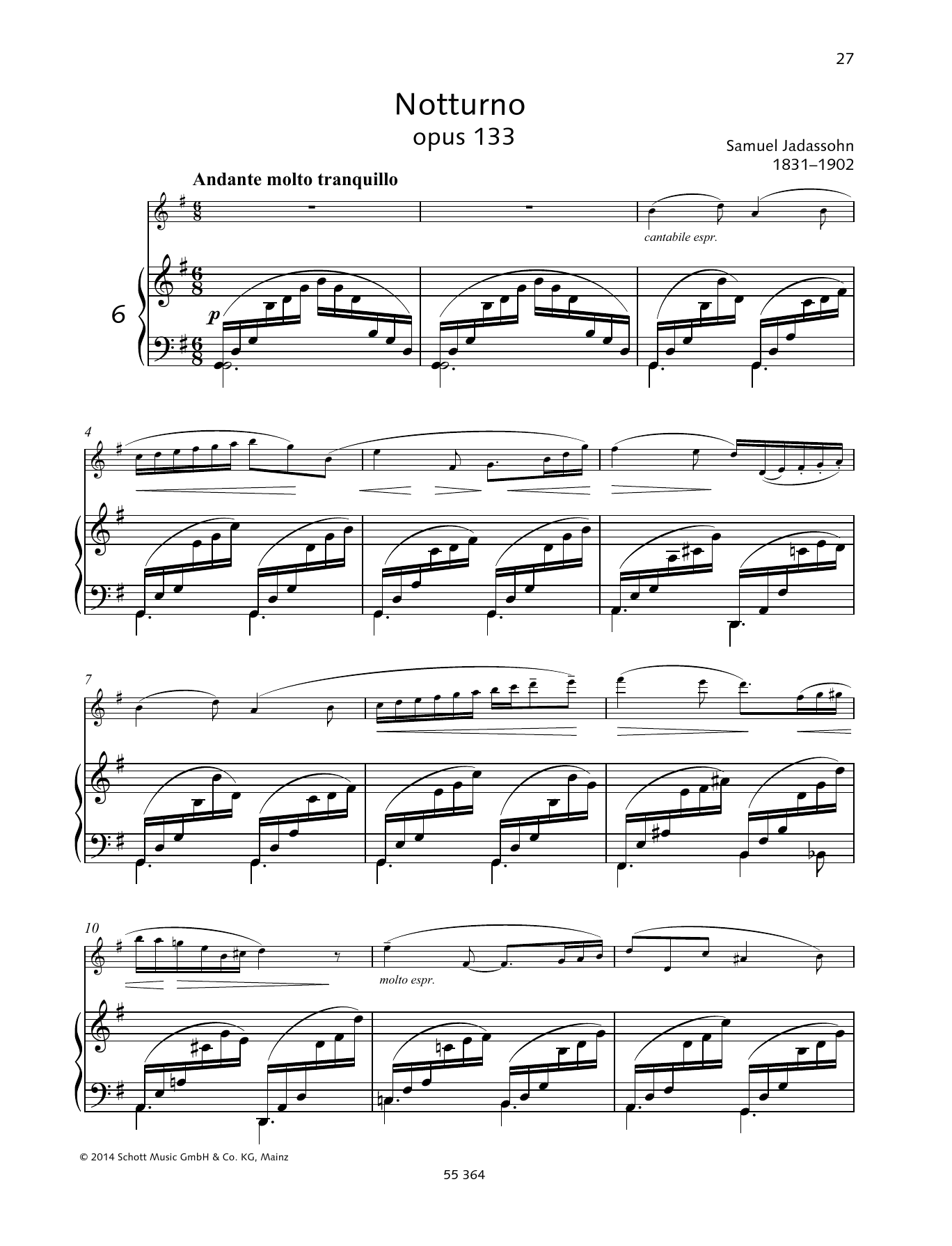 Salomon Jadassohn Notturno Sheet Music Notes & Chords for Woodwind Solo - Download or Print PDF