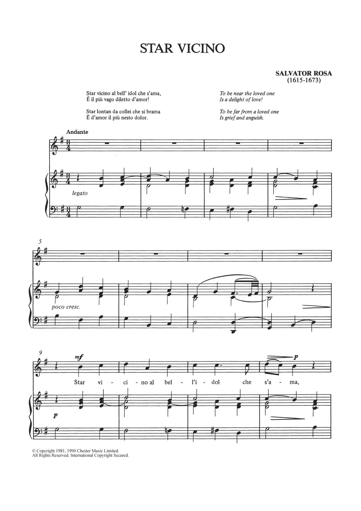 Salvator Rosa Star Vicino Sheet Music Notes & Chords for Piano & Vocal - Download or Print PDF