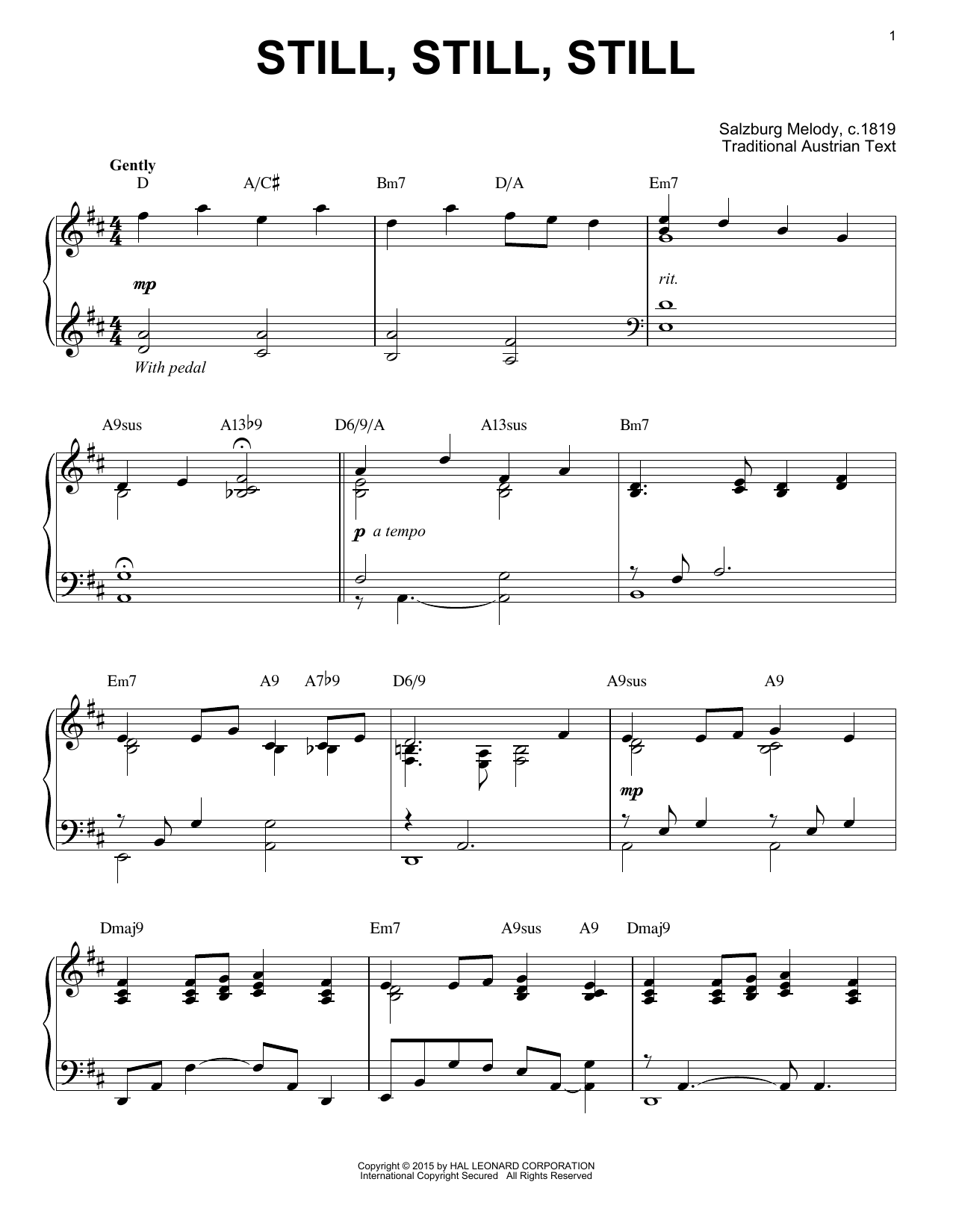 Salzburg Melody c.1819 Still, Still, Still [Jazz version] (arr. Brent Edstrom) Sheet Music Notes & Chords for Piano - Download or Print PDF