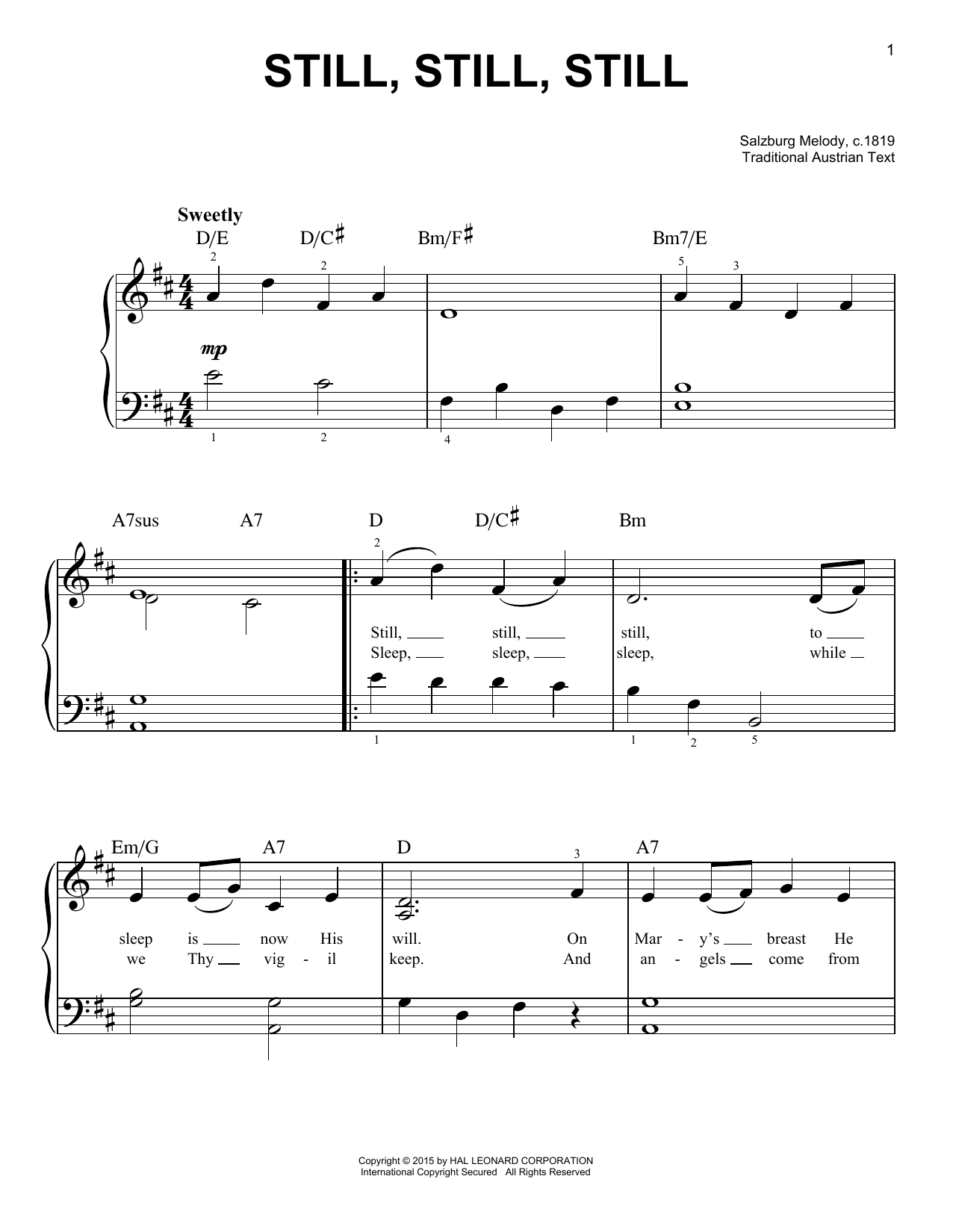 Salzburg Melody, c.1819 Still, Still, Still Sheet Music Notes & Chords for VCLDT - Download or Print PDF