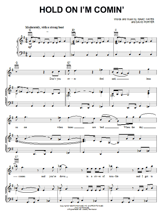 Sam & Dave Hold On I'm Comin' sheet music notes and chords. Download Printable PDF.