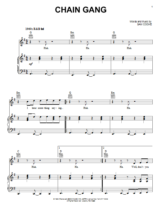 Sam Cooke Chain Gang Sheet Music Notes & Chords for Easy Piano - Download or Print PDF