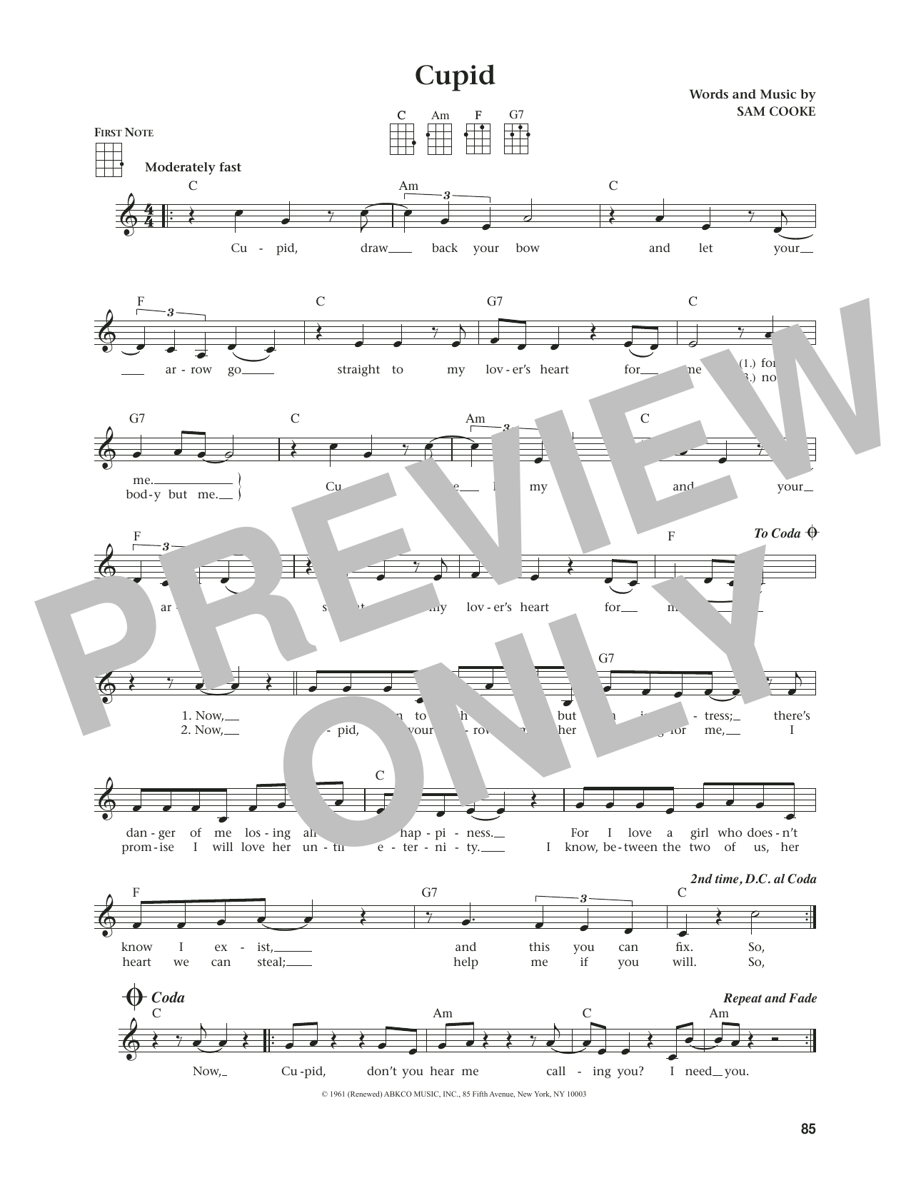 Sam Cooke Cupid (from The Daily Ukulele) (arr. Jim Beloff) Sheet Music Notes & Chords for Ukulele - Download or Print PDF