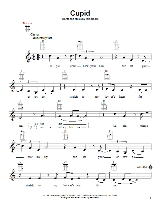 Sam Cooke Cupid Sheet Music Notes & Chords for Easy Guitar - Download or Print PDF