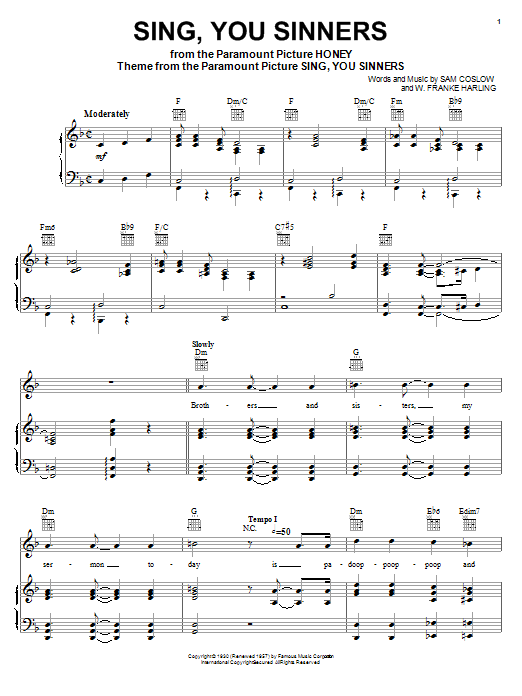 Sam Coslow Sing, You Sinners Sheet Music Notes & Chords for Real Book – Melody & Chords – C Instruments - Download or Print PDF