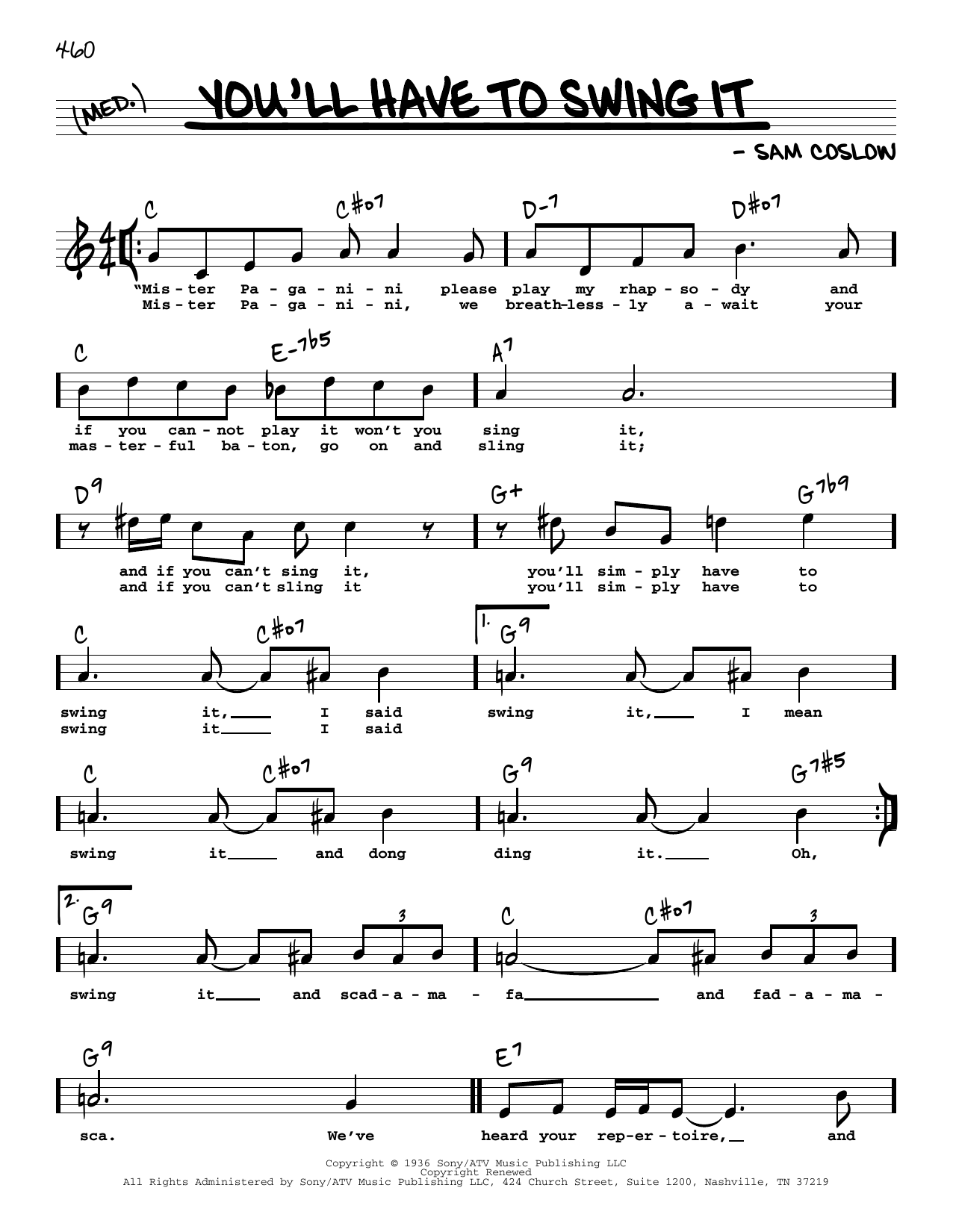 Sam Coslow You'll Have To Swing It (High Voice) Sheet Music Notes & Chords for Real Book – Melody, Lyrics & Chords - Download or Print PDF