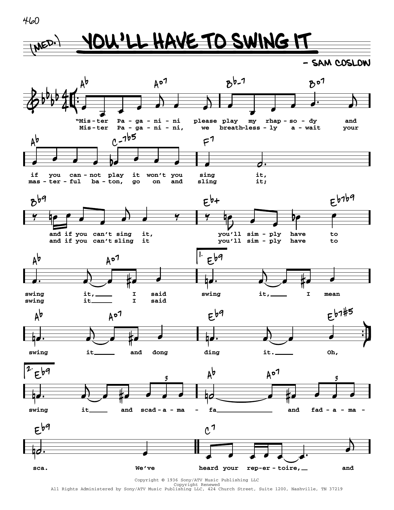 Sam Coslow You'll Have To Swing It (Low Voice) Sheet Music Notes & Chords for Real Book – Melody, Lyrics & Chords - Download or Print PDF