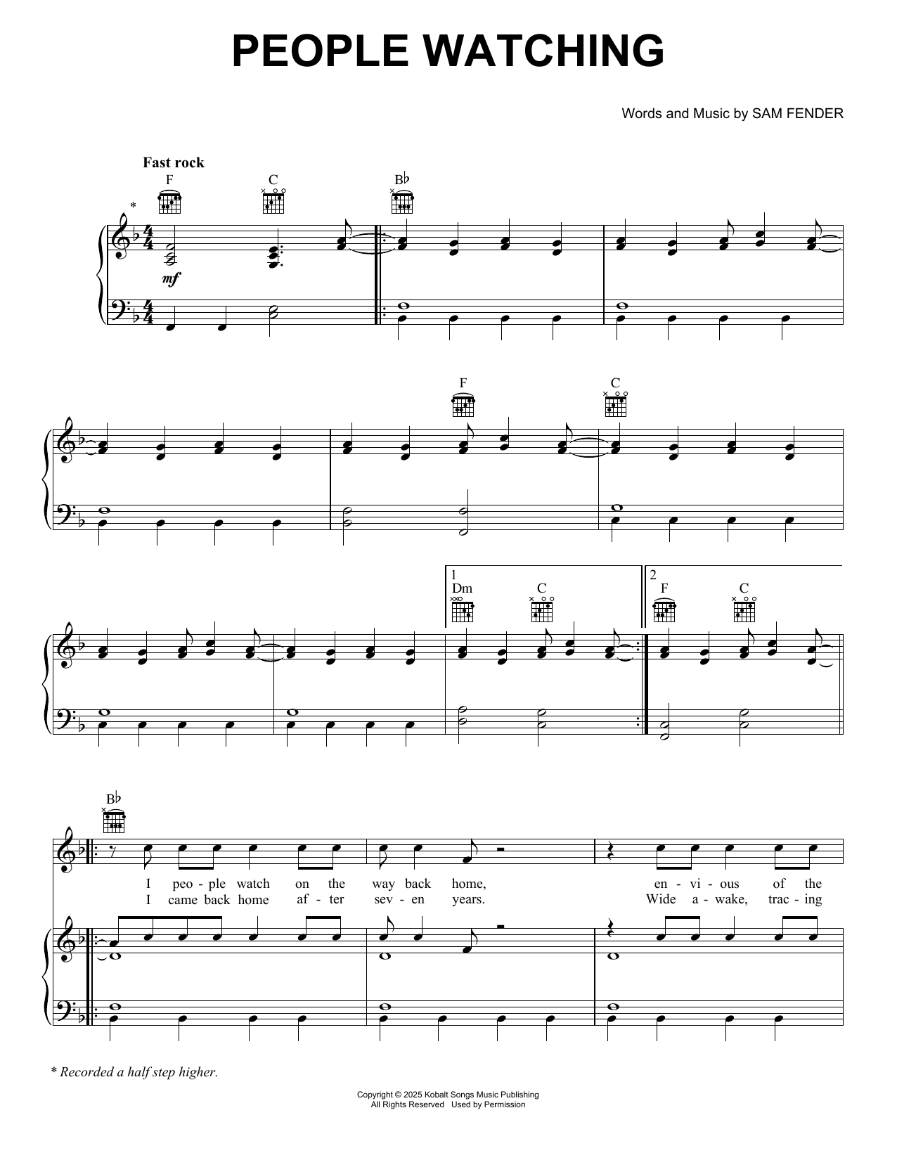 Sam Fender People Watching Sheet Music Notes & Chords for Easy Piano - Download or Print PDF