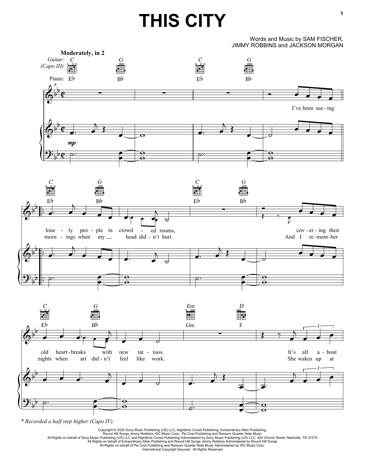 Sam Fischer This City Sheet Music Notes & Chords for Piano, Vocal & Guitar (Right-Hand Melody) - Download or Print PDF