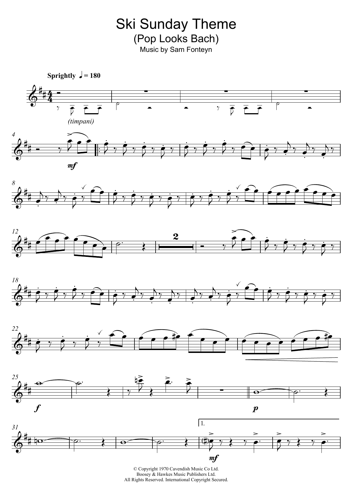 Sam Fonteyn Ski Sunday Theme (Pop Looks Bach) Sheet Music Notes & Chords for Alto Saxophone - Download or Print PDF