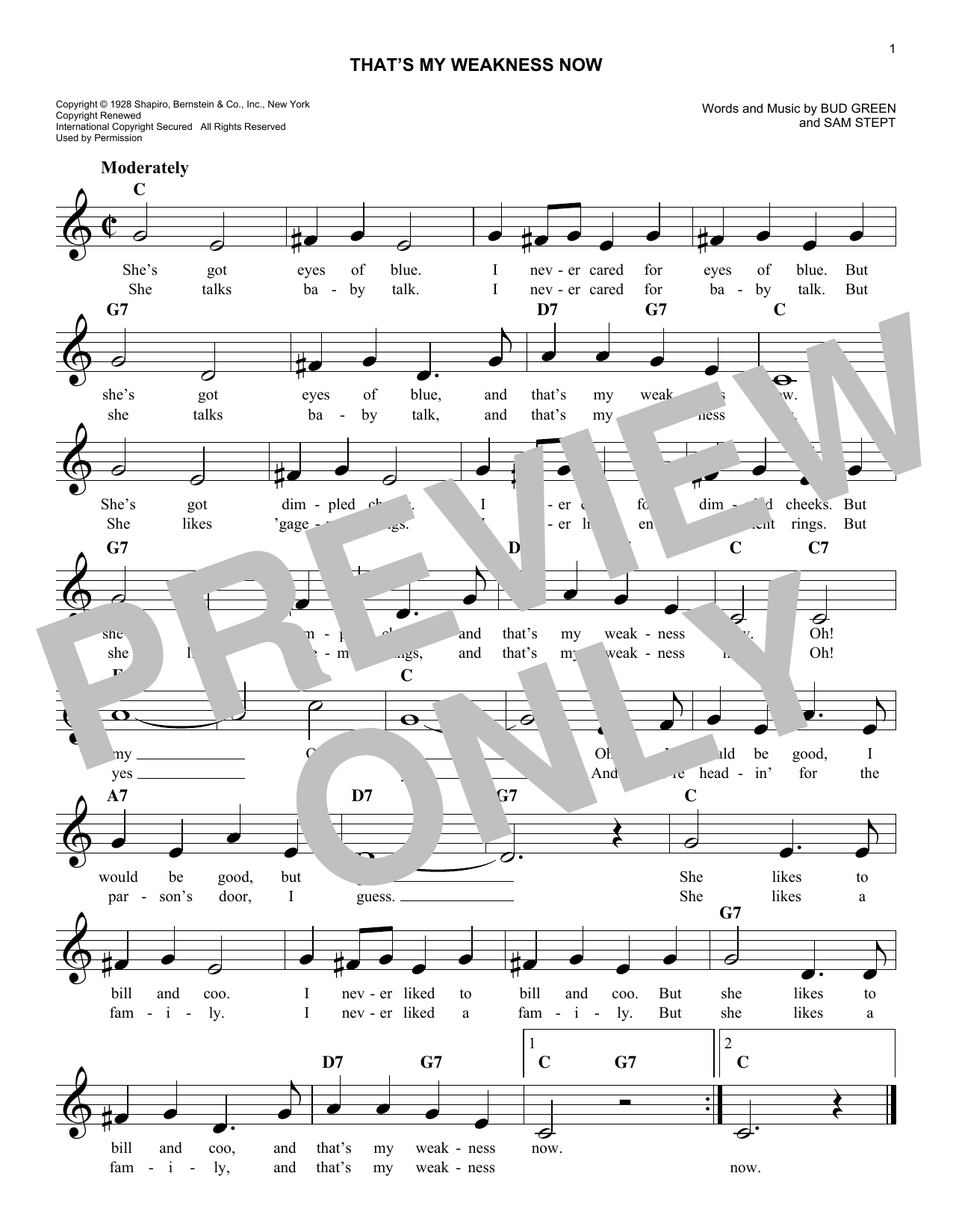 Sam H. Stept That's My Weakness Now Sheet Music Notes & Chords for Melody Line, Lyrics & Chords - Download or Print PDF