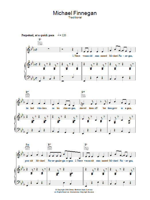 Sam Hinton Michael Finnegan Sheet Music Notes & Chords for Piano, Vocal & Guitar - Download or Print PDF