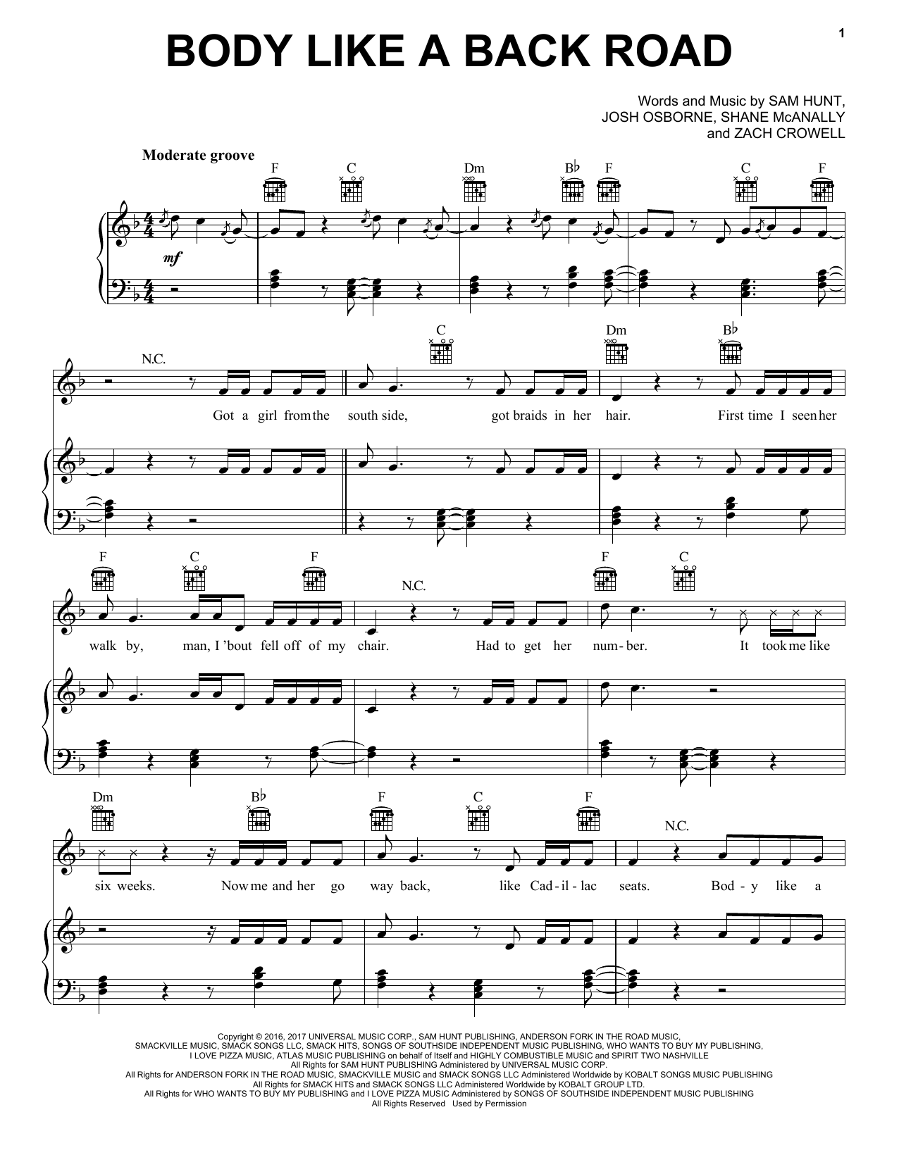 Sam Hunt Body Like A Back Road Sheet Music Notes & Chords for Easy Piano - Download or Print PDF