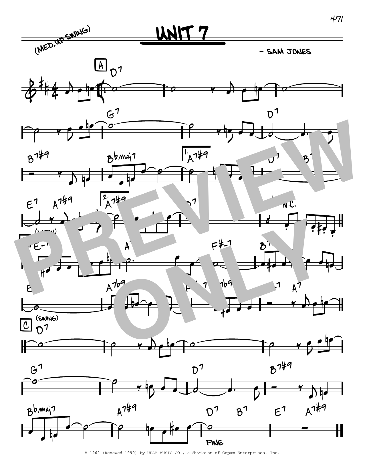Sam Jones Unit 7 Sheet Music Notes & Chords for Real Book – Melody & Chords - Download or Print PDF