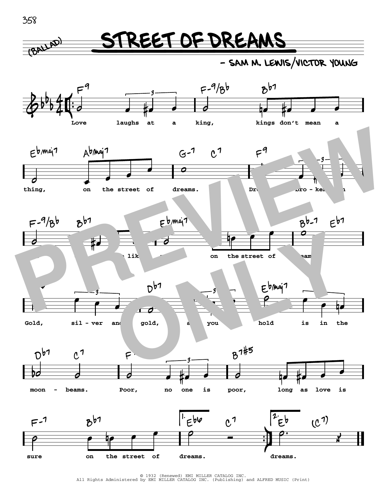 Sam Lewis Street Of Dreams (High Voice) Sheet Music Notes & Chords for Real Book – Melody, Lyrics & Chords - Download or Print PDF