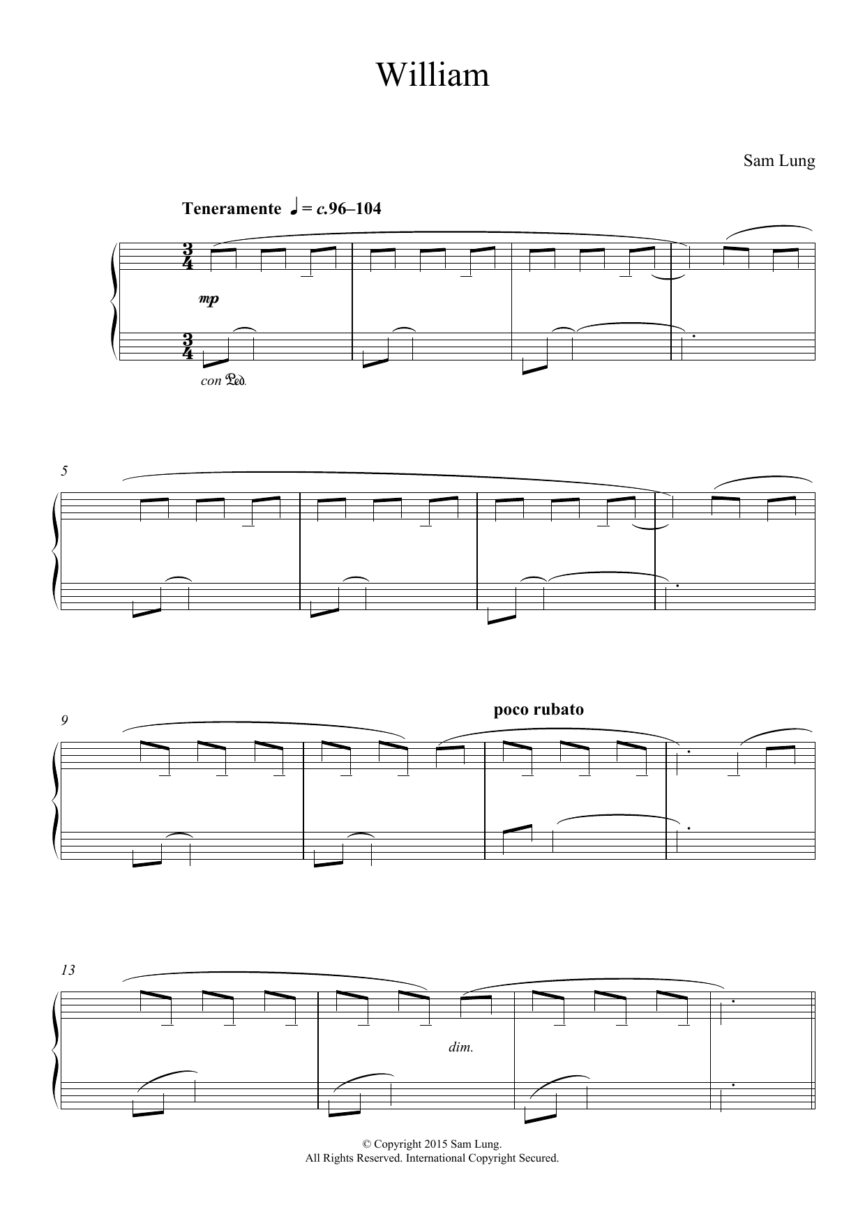 Sam Lung William Sheet Music Notes & Chords for Piano - Download or Print PDF