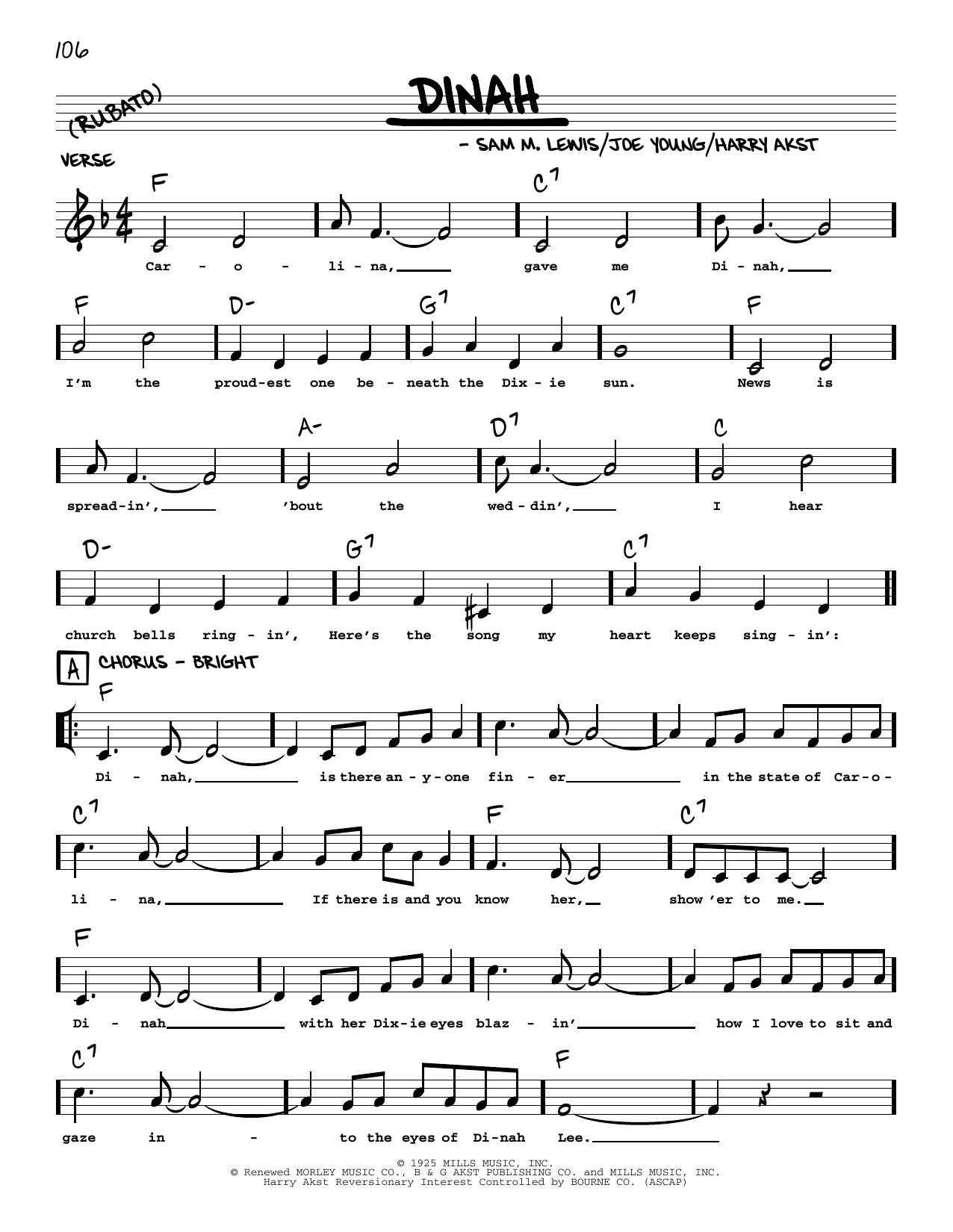 Sam M. Lewis Dinah (arr. Robert Rawlins) Sheet Music Notes & Chords for Real Book – Melody, Lyrics & Chords - Download or Print PDF