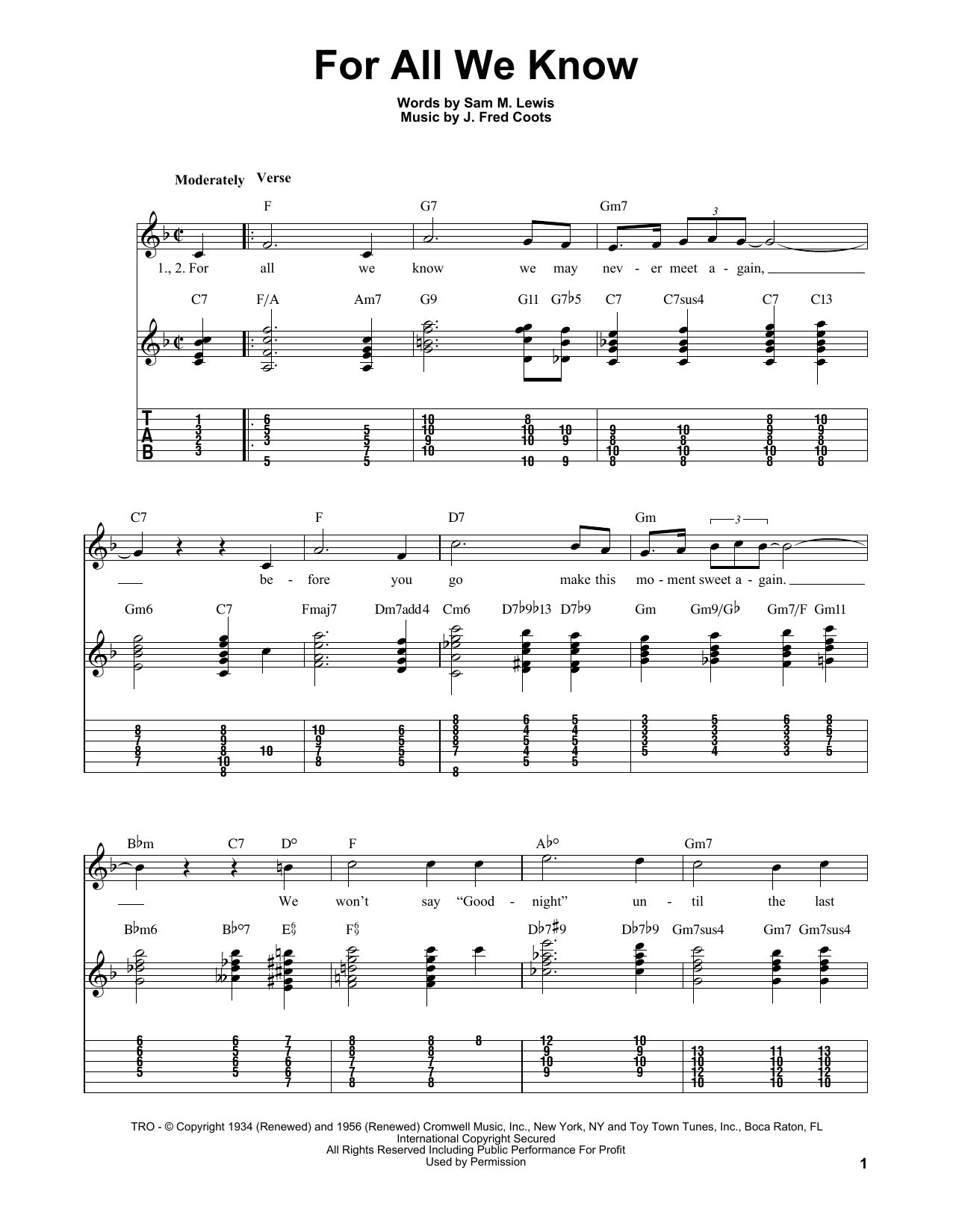 Sam M. Lewis For All We Know Sheet Music Notes & Chords for Real Book – Melody, Lyrics & Chords - Download or Print PDF