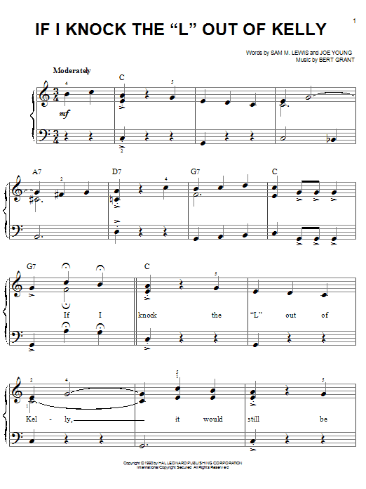 Sam M. Lewis If I Knock The 'L' Out Of Kelly Sheet Music Notes & Chords for Easy Piano - Download or Print PDF