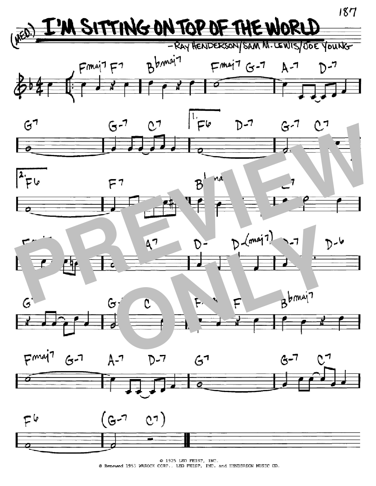 Sam M. Lewis I'm Sitting On Top Of The World Sheet Music Notes & Chords for Real Book - Melody & Chords - C Instruments - Download or Print PDF