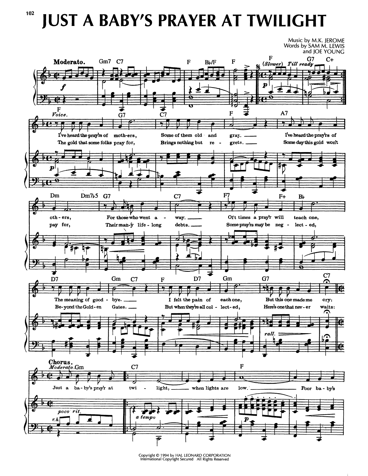 Sam M. Lewis Just A Baby's Prayer At Twilight Sheet Music Notes & Chords for Piano, Vocal & Guitar Chords (Right-Hand Melody) - Download or Print PDF