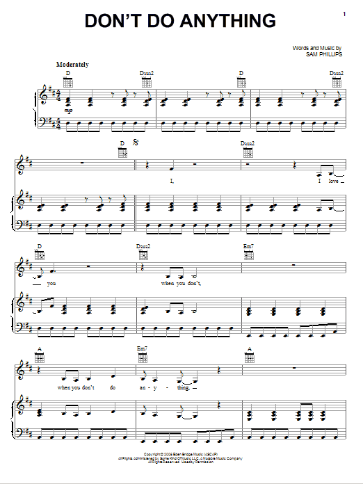 Sam Phillips Don't Do Anything Sheet Music Notes & Chords for Piano, Vocal & Guitar (Right-Hand Melody) - Download or Print PDF