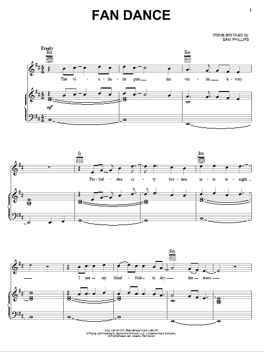 Sam Phillips Fan Dance Sheet Music Notes & Chords for Piano, Vocal & Guitar (Right-Hand Melody) - Download or Print PDF