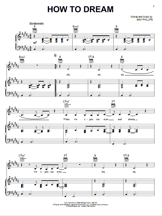 Sam Phillips How To Dream Sheet Music Notes & Chords for Piano, Vocal & Guitar (Right-Hand Melody) - Download or Print PDF