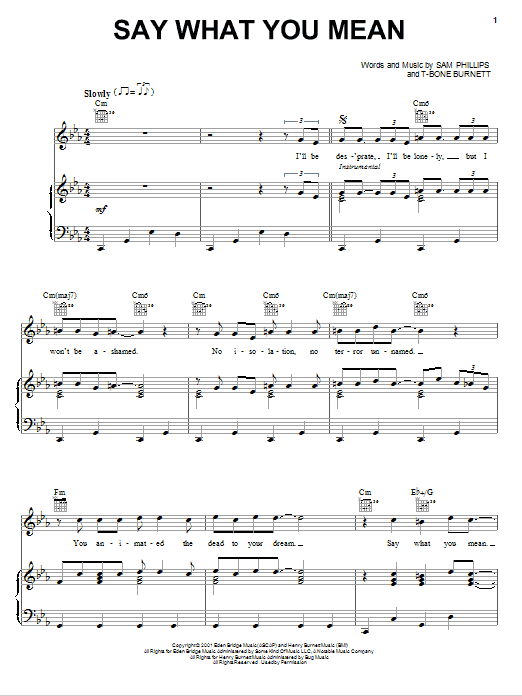 Sam Phillips Say What You Mean Sheet Music Notes & Chords for Piano, Vocal & Guitar (Right-Hand Melody) - Download or Print PDF