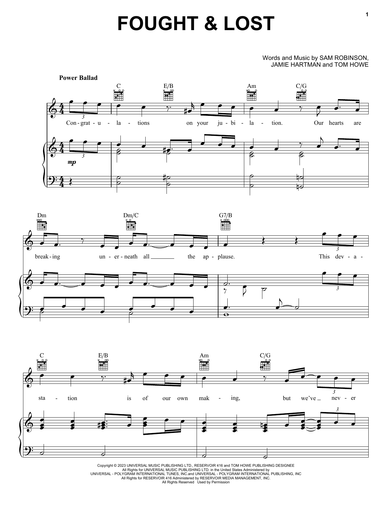 Sam Ryder Fought & Lost (feat. Brian May) Sheet Music Notes & Chords for Piano, Vocal & Guitar Chords (Right-Hand Melody) - Download or Print PDF