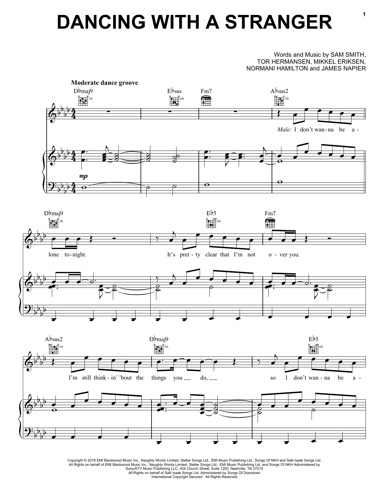 Sam Smith & Normani Dancing With A Stranger Sheet Music Notes & Chords for Big Note Piano - Download or Print PDF