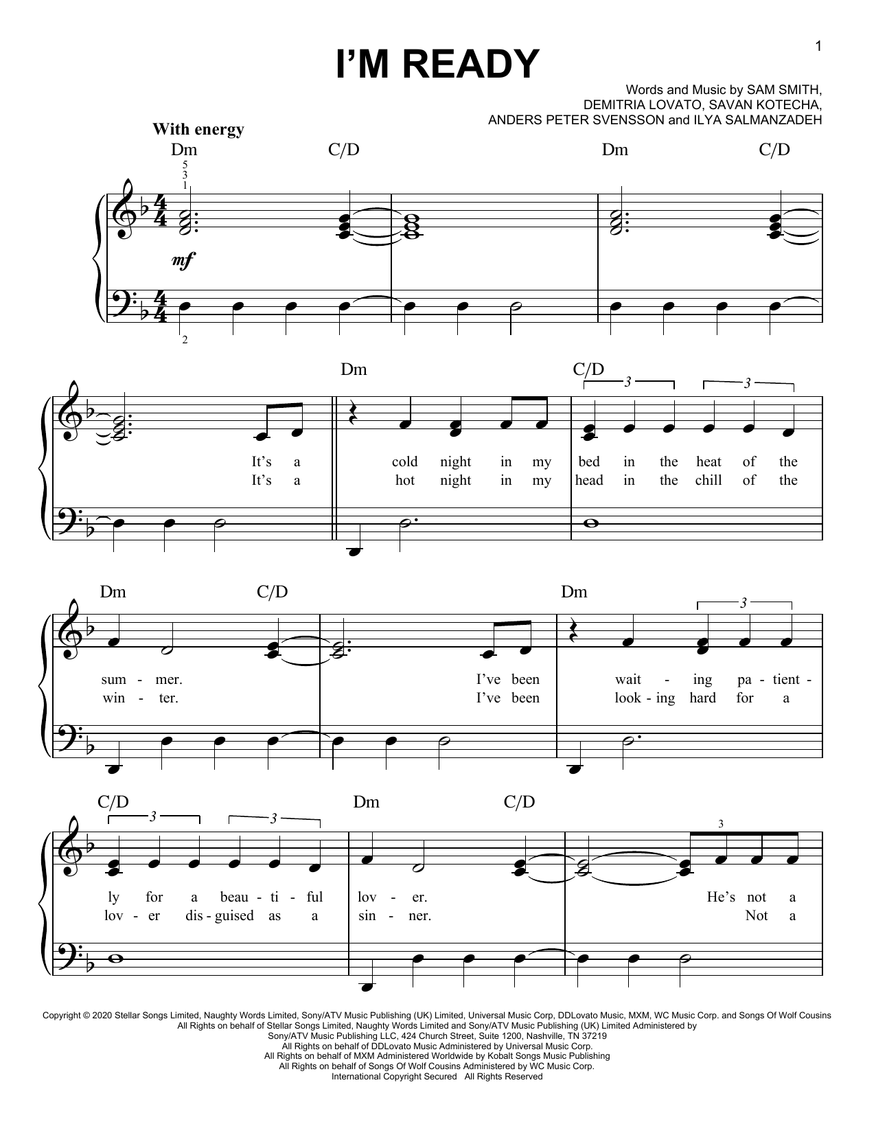 Sam Smith and Demi Lovato I'm Ready Sheet Music Notes & Chords for Easy Piano - Download or Print PDF