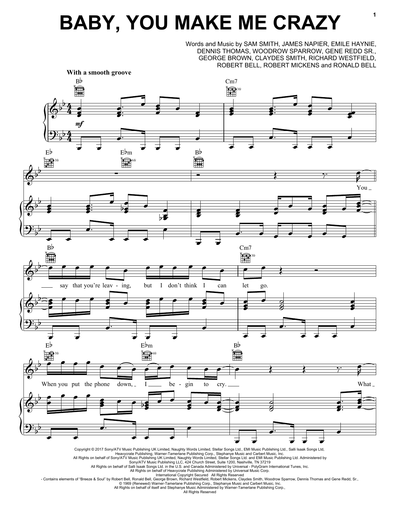Sam Smith Baby, You Make Me Crazy Sheet Music Notes & Chords for Easy Piano - Download or Print PDF